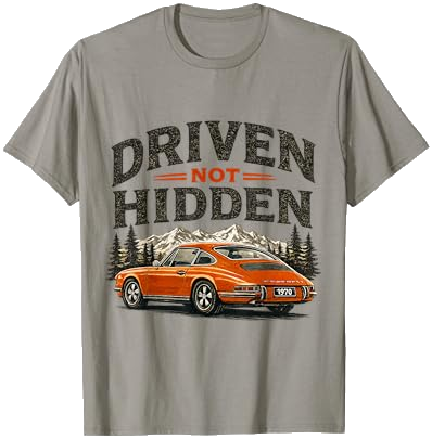 Driven Not Hidden Vintage Sports Car T-Shirt on Amazon